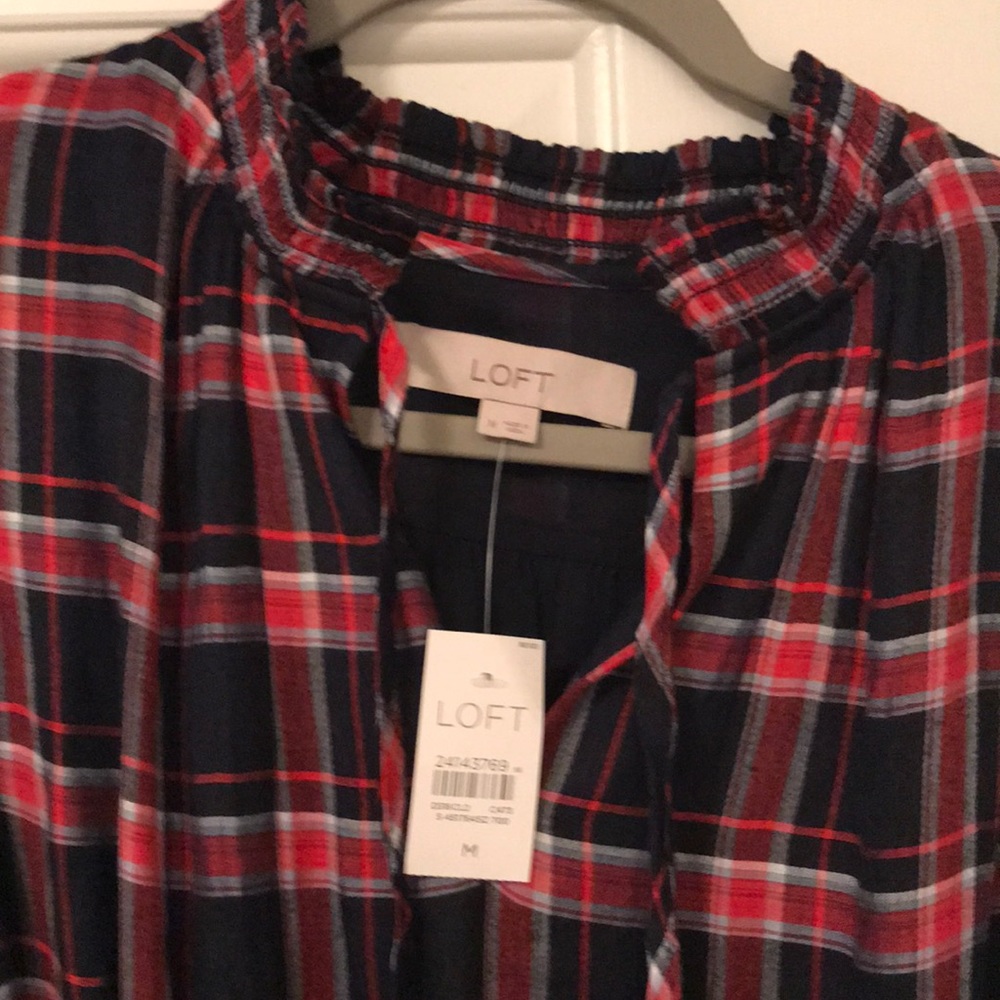 LOFT navy and red plaid shirt dress - Picture 2 of 2